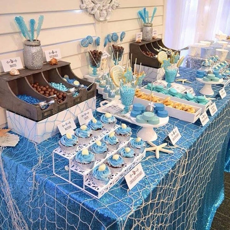 Fanqisi Sequin Table Cloths Baby Blue Glitter Sparkly Tablecloth 50x102 Inches for Baby Shower Wedding Boys Birthday Party Table Decoration - Image 4
